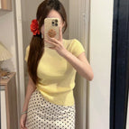 Yellow crew neck coat [Korean wear suit/this year's popular beautiful dress/early spring wear a set/early spring suit/spring women's wear a set]] / L (about 55.00 kg-60.00 kg