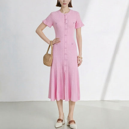 Cross-Border S Brand French Style New High-End Chanel-Inspired Hollow Lace Sleeve Slim-Fit Split Knit Dress