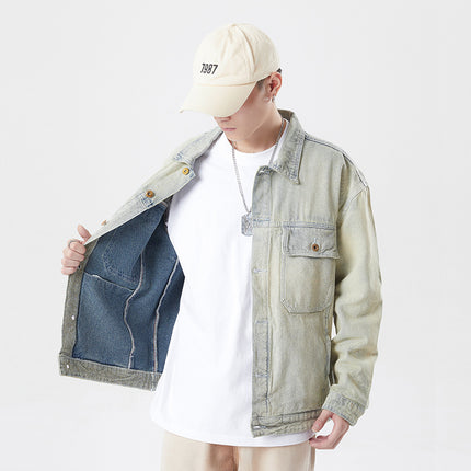 Men's Denim Jacket Casual Versatile Trendy Brand European and American Street Loose Clothing Retro Style Personalized Jacket Men's Light Color