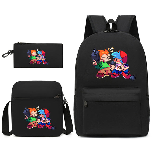 2021 Friday night backpack shoulder bag pencil case three-piece canvas schoolbag set