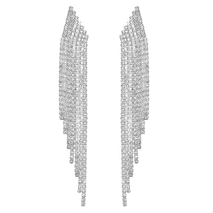 Fashion Versatile Long Tassel Earrings for Women, Super Shiny Full Diamond Niche Style, High-End Luxury Party Earrings, Exquisite