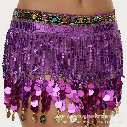 Cross-border explosions belly dance waist chain sequins tassel dance hip towel Indian dance gong pure color film practice waist towel