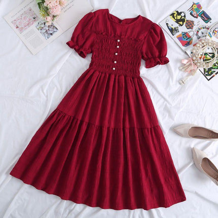New Design Niche Skirt, Feminine, Slim Waist, French Mid-length, Western Style Short-sleeved Dress