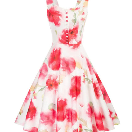 Cross-border Foreign Trade 1950S Retro Cocktail Dance Sleeveless Homecoming Dress Summer Printed Button A Word dress