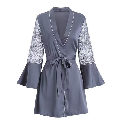 Nightgown with Chest Pads and Straps for Women, Summer High-End Sleepwear, Ice Silk, Sexy Plus-Size Lace, 2026 New Style Loungewear