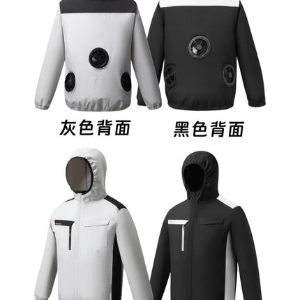 Summer New Three-Hole Fan Air-Conditioning Clothing Outdoor Cooling Sun Protection Hooded Shirt Stand Collar Jacket Work Clothes
