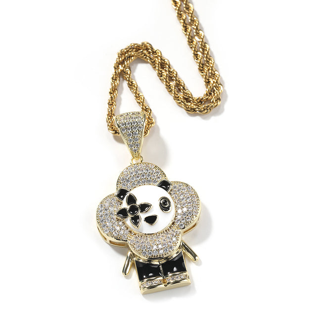Cross-border European and American Hip-hop Creative New Donkey Flower Pendant Shining Micro-inlaid Zircon Jewelry Men's and Women's Couple Pendant