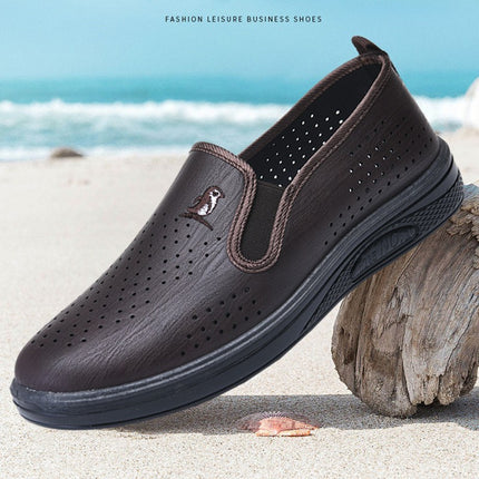 Summer Men's Business Casual Slip-On Shoes with Holes, Hollow Mesh Work Sandals, Men's Work Hole Mesh Sandals