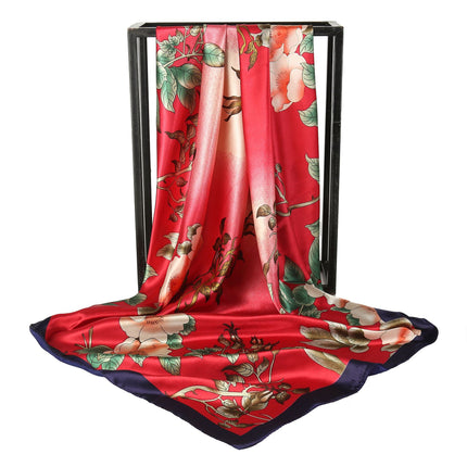 Mother's Day Gift Factory Direct Smooth Satin 90 Large Square Scarf Headscarf European and American Style Oil Painting Silk Scarf Women's Shawl Wai