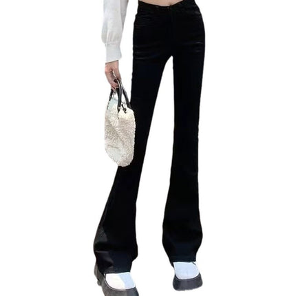 fleece-lined Black High Waist Micro-flare Jeans Women's Autumn and Winter New Slim-fit Warm Small Casual Flared Pants