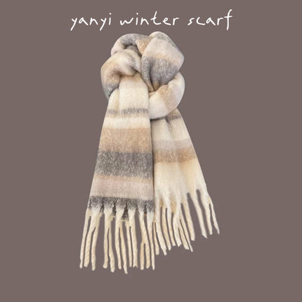 Imitation Cashmere Autumn and Winter Scarf Collection Plaid Scarf Women's Winter Thickeneded Warm Shawl Pure Color Student Scarf Cross-Border