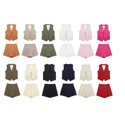 European and American 2023 New Fashion Women's Blended Vest Vest 7747356 High Waist Casual Shorts 7748356 Trendy