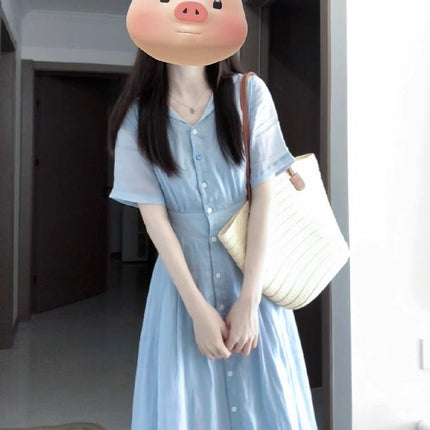 Blue A-Line Shirt Dress / Robe Chemise Bleue