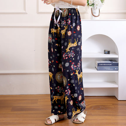 Cross-Border Popular Summer Women's Ice Silk Pants for Middle-Aged and Elderly, Loose Casual Home Pants, Elastic Plus-Size Pants for Square Dancing