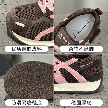 Genuine Leather Sports Shoes for Women, 2026 Autumn Retro New Style, Versatile Lightweight Casual Thick-Soled German Training Shoes