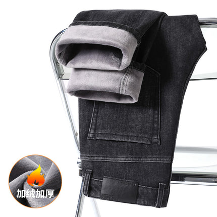 Xintang Jeans Men's Autumn and Winter Velvet Warm Slim Straight Men's Thickeneded Cold-Resistant Men's Casual Long Pants