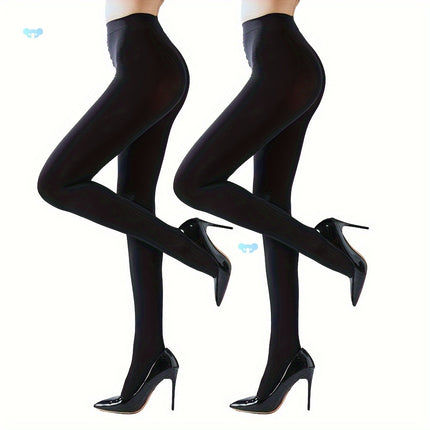 2Pack Opaque Black Tights for Women, 80D Tummy Compression