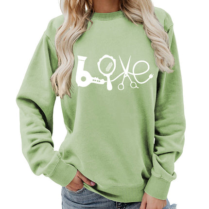 Hair Dryer Mirror Scissors Printed Round Neck Women's Top Sweatshirt Foreign Trade Supply Jacket Casual Loose European Size