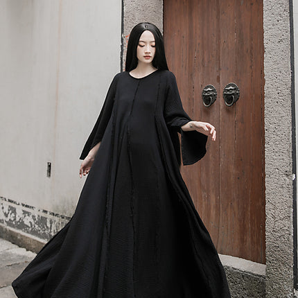 Moon Pillow Autumn Simple Stitching Design Tear Edge Large Pendulum All-match dress 3 Colors