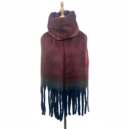Simple Frame Solid Color Scarf Women's Warm Cashmere Tassel Scarf Autumn and Winter Contrast Color Scarf Cold-proof Shawl