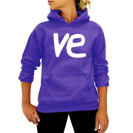 VE Letter Printing Hooded Sweat European and American Women's Autumn and Winter Top Fashion Loose Amazon Foreign Trade Cross-border