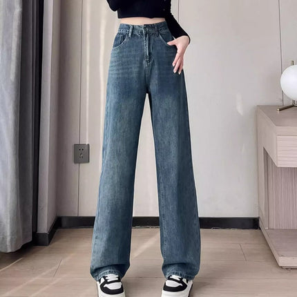 creamy-white Jeans Women's Trendy All-match New High Waist Slim-fit Narrow Version Small Men's Straight Wide-leg Pants