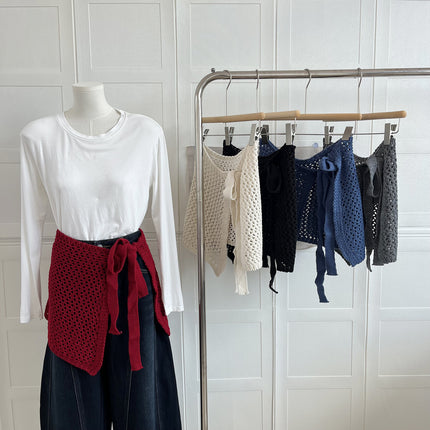 Four Seasons Korea Dongdaemun Spring and Summer Style Versatile Decorative Hollow Knitted Skirt Women's Lace-Up Butt Curtain Layering