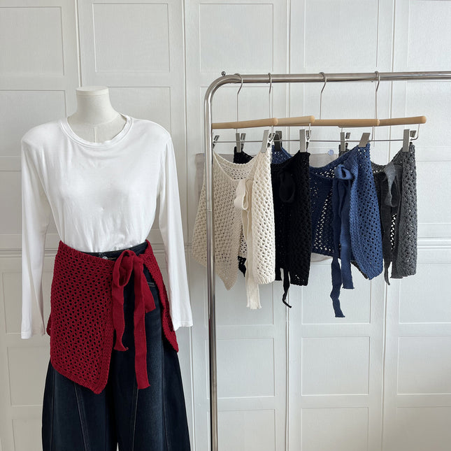 Four Seasons Korea Dongdaemun Spring and Summer Style Versatile Decorative Hollow Knitted Skirt Women's Lace-Up Butt Curtain Layering