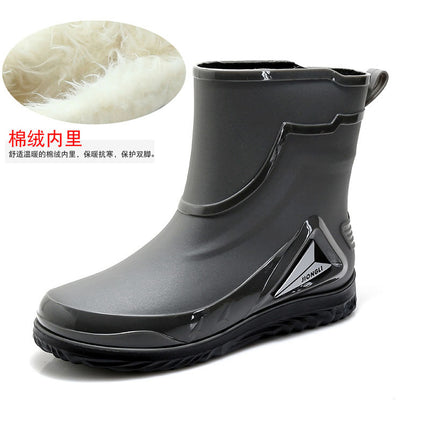 Rain Boots men's closed new waterproof shoes outdoor water boots kitchen non-slip work rubber shoes plus velvet cotton warm rain boots