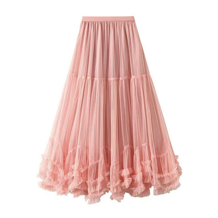 Cross-border Large Pendulum Design Sense Mesh Skirt 2025 New High Waist Slim-looking Pop Skirt Draped Sense Elegant