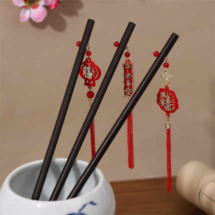 New Year Red Festive Chinese Style Hairpin Palace Style Tassel Walking Hair Hairpin Retro Hanfu Ancient Dress Cheongsam Hair Accessories Women