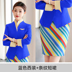 Blue suit + striped skirt / S