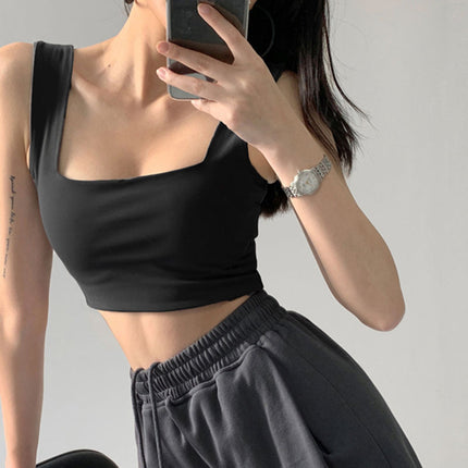 Cross-border Sports Wide Shoulder Camisole Women's Outfit Niche Design Sexy Sweet Hot High Waist Short Top for Summer