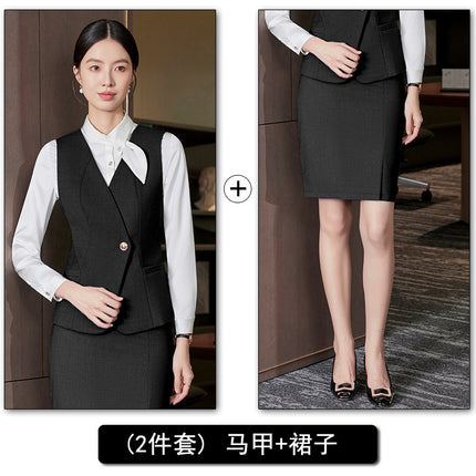 High-End Professional Suit Women's Long-Sleeved New Vest Skirt Bank Manager Business Formal Wear Hotel Front Desk Work Clothes
