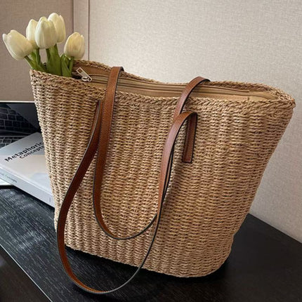New Versatile Straw Bag, Large Capacity Handmade Woven Bag, Vacation Beach Bag, Vegetable Basket, Women's Bag, Shoulder Tote Bag
