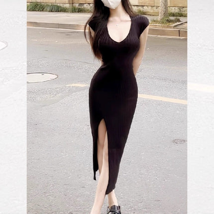 High-End Light Luxury Celebrity Banquet Dress Women's Sexy Waist Slimming Figure-Flattering Slit Hip-Hugging Mid-Length Skirt