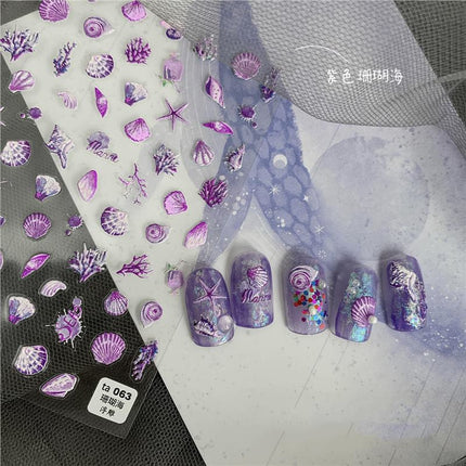 New Fresh Ocean-Themed Nail Stickers Trendy Shell Starfish Waves Blue Purple Coral Sea Nail Decoration