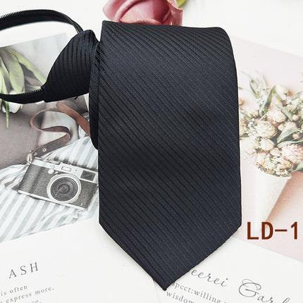 Factory In-Stock Zipper Tie Men's Formal Business 8cm Lazy Tie Red Black Striped Workplace Striped Tie