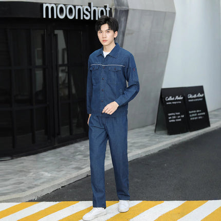 Thin summer Denim overalls suit male welder long sleeve power grid power factory workshop labor protection suit male