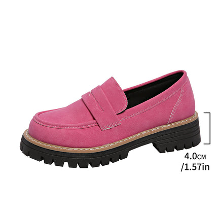 Cross-Border 2025 New Spring and Autumn Loafers Large Size Casual Frosted British Style Women's Shoes Thick Heel Thick Sole Foreign Trade Retro