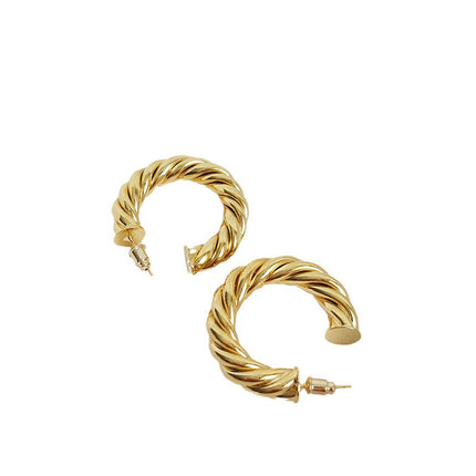 Dongdaemun Design-Inspired Braided Metal C-Shaped Earrings with S925 Silver Needles, Versatile and Stylish Ins-Style Earrings