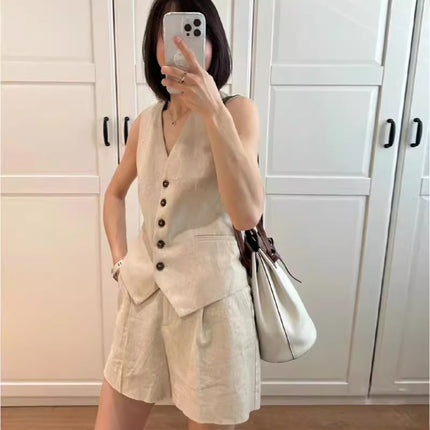 Spring 25-year-old Joker-style Horse Clip Flax Cotton V-neck Vest