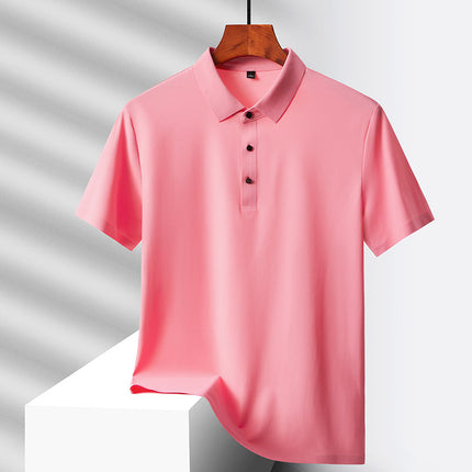 2025 Summer Ice Silk Men's Polo Shirt Work Clothes Thin Business Casual Stretch Breathable Short Sleeve Couple Style