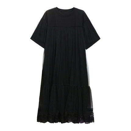 Yamamoto Dark Style Mesh Patchwork Dress for Women, New Spring/Summer Loose Fit, Slimming, Fashionable, Casual, Mid-Length Dress
