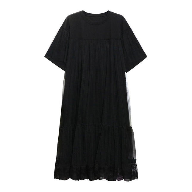 Yamamoto Dark Style Mesh Patchwork Dress for Women, New Spring/Summer Loose Fit, Slimming, Fashionable, Casual, Mid-Length Dress