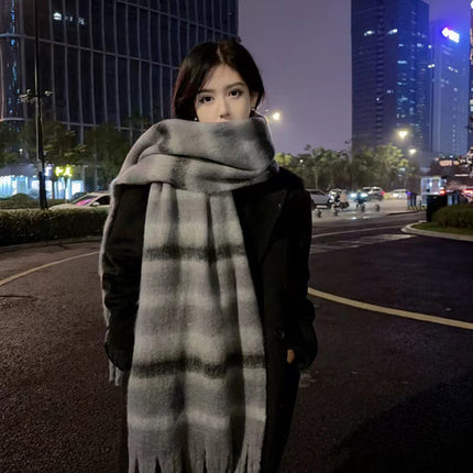 Loop Yarn Scarf Autumn and Winter New Thickeneded Men's and Women's Imitation Cashmere Tassel Thick Pigtail Dog Tail Stripesd Color Scarf
