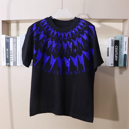 340kg plus fat plus size European trendy brand blockbuster hot drilling lightning men and women wear loose short sleeve T-shirt fat jacket