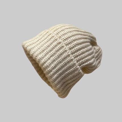 Winter color matching Korean style women's striped face-looking plush warm knitted wool hat big head circumference ear protection pile hat