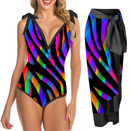 Cross-Border Bikini Beach Skirt Two-Piece Swimsuit Printed Belly-Covering Slimming Lace-Up European and American Amazon Foreign Trade Swimwear
