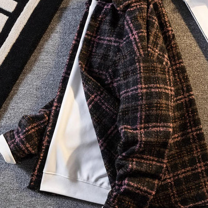 American retro plaid shirt men's spring and autumn loose casual jacket ruffian handsome coat home figure# XXF025